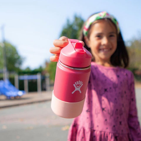 Pictured here is the Hydro Flask Kids 16oz, perfect for everyday use by your kid, comes with a straw lid and bottle boot for protection.