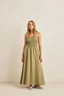 Classic Shirred Midi Dress